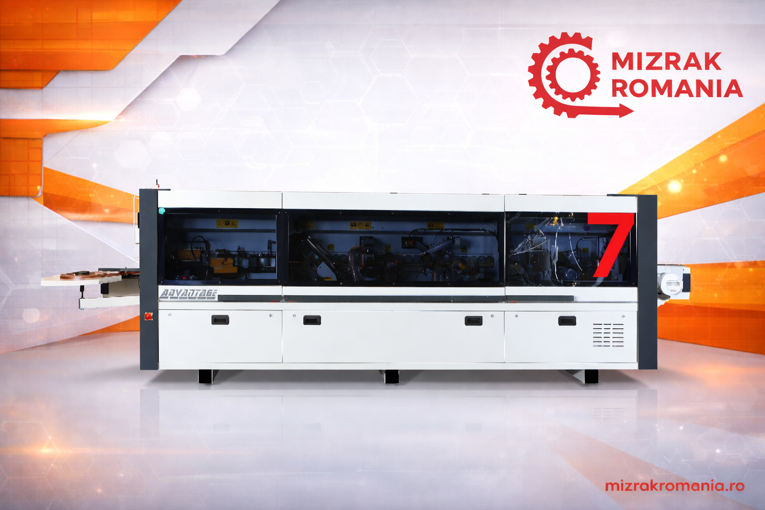 ADVANTAGE-7 – Masina automata de aplicat cant cu pre-frezare, rotunjire colturi si canelare, utilaj industrial pentru mobilier